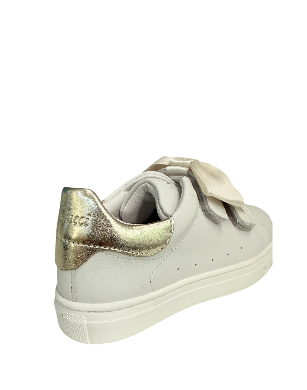 Balducci Sneaker Bimba in Pelle Bianca con Fiocco in Raso e Dettaglio Gold