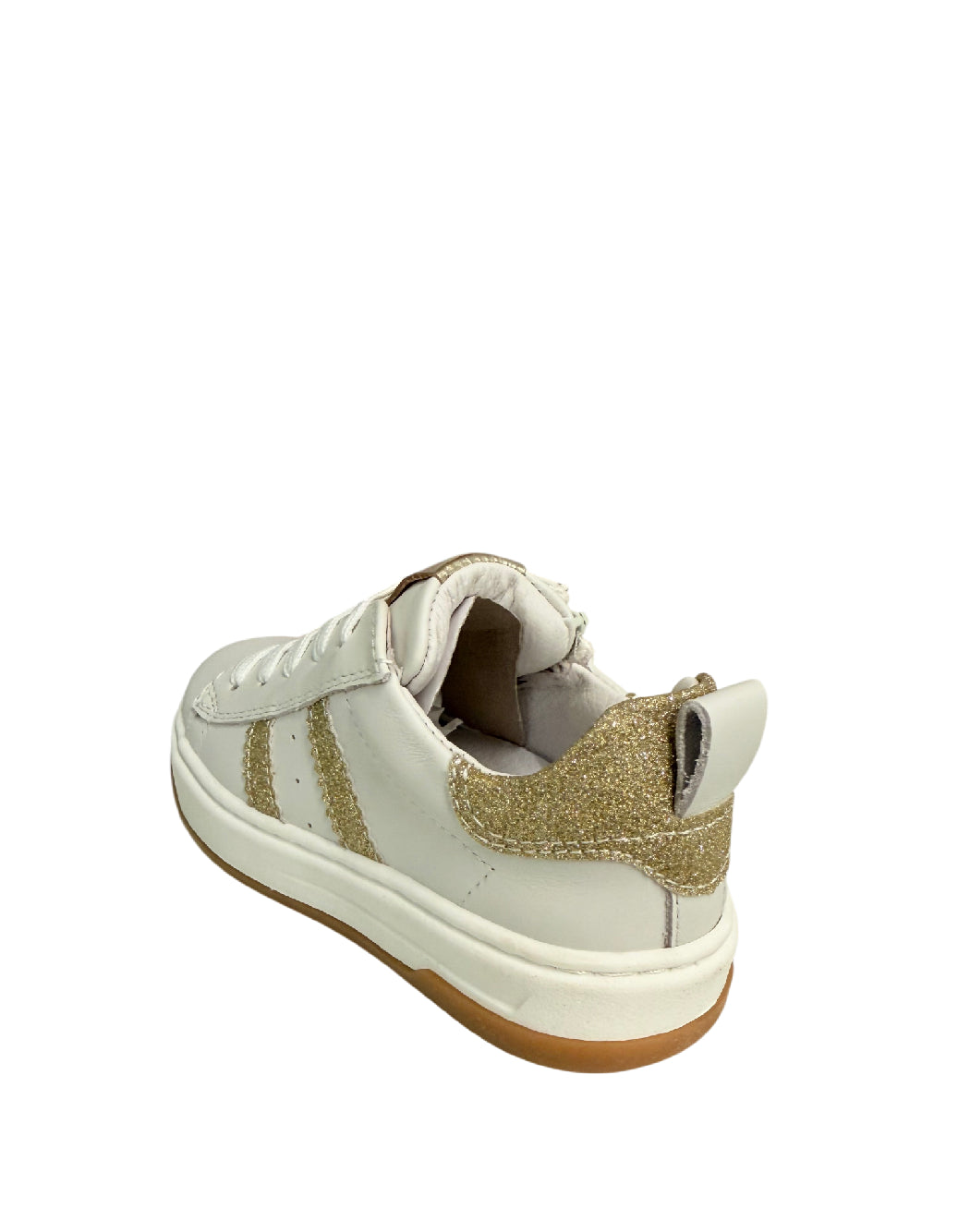 Balducci Sneakers Bambina in Pelle Bianca con Dettagli Glitter Oro e Suola Gum