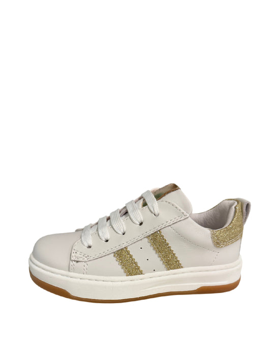 Balducci Sneakers Bambina in Pelle Bianca con Dettagli Glitter Oro e Suola Gum
