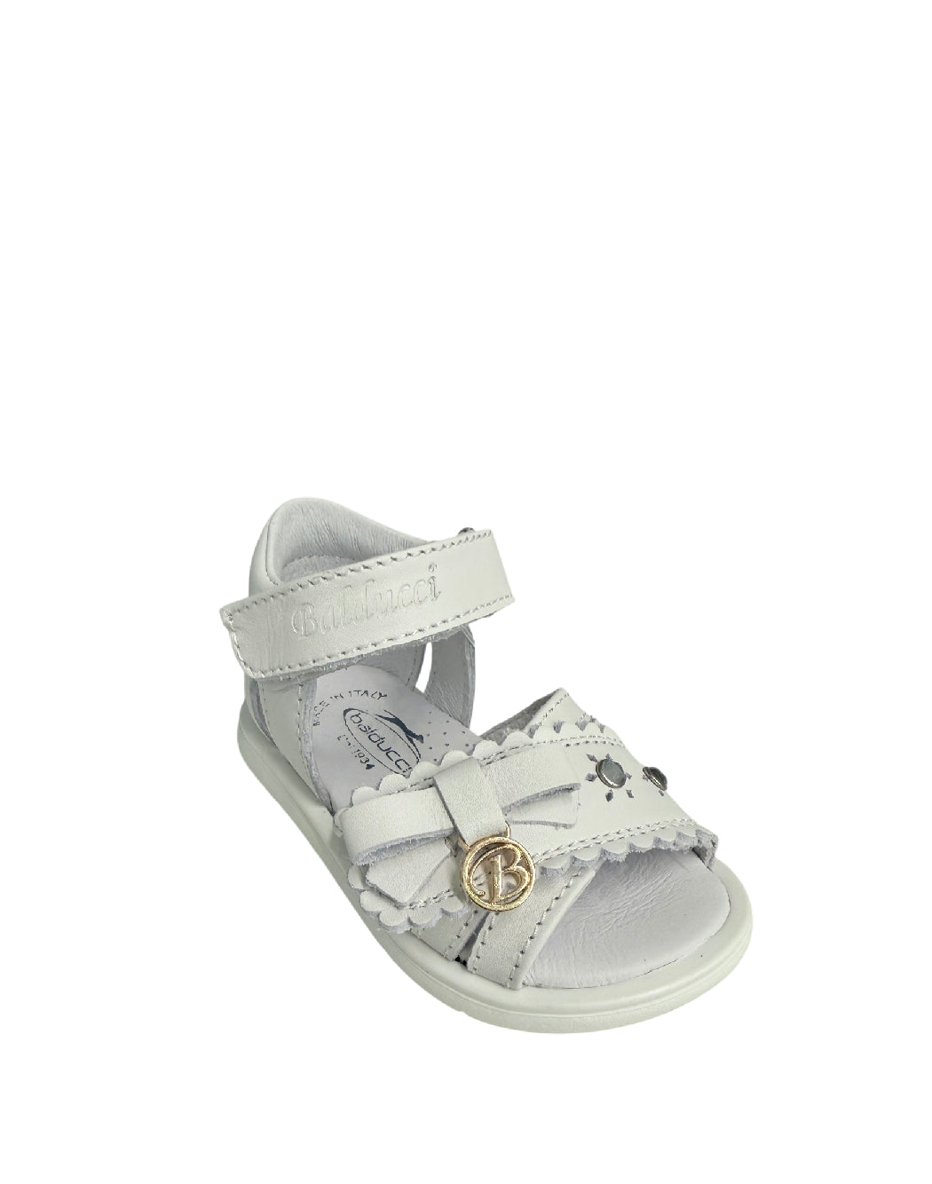 Balducci Sandali Primi Passi bimba in Pelle Bianca con Fiocco e Dettaglio Gold