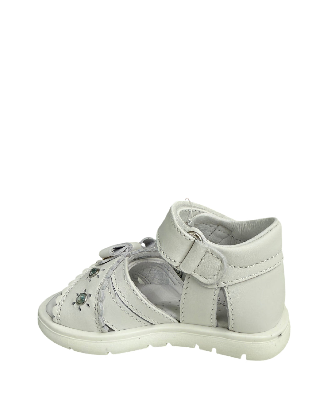 Balducci Sandali Primi Passi bimba in Pelle Bianca con Fiocco e Dettaglio Gold