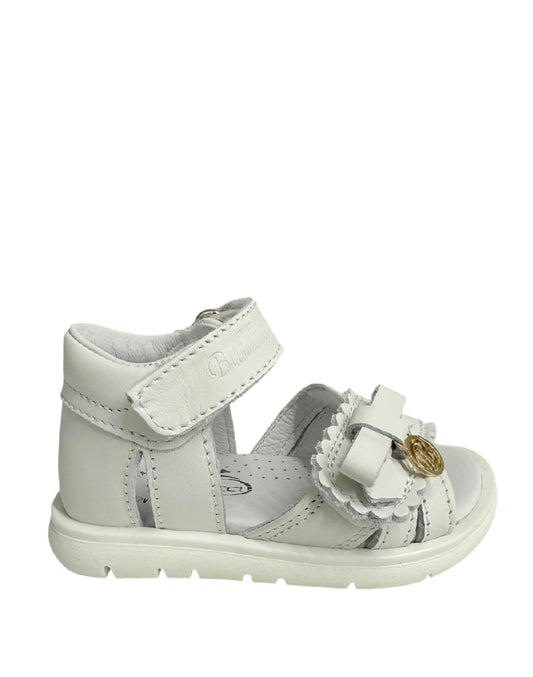 Balducci Sandali Primi Passi bimba in Pelle Bianca con Fiocco e Dettaglio Gold
