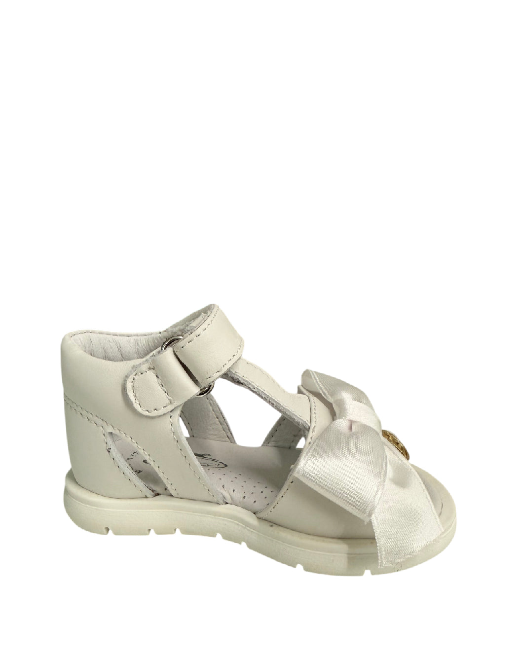 Balducci Sandalo Primi Passi bimba in Pelle Bianca con Maxi Fiocco e Charm Oro