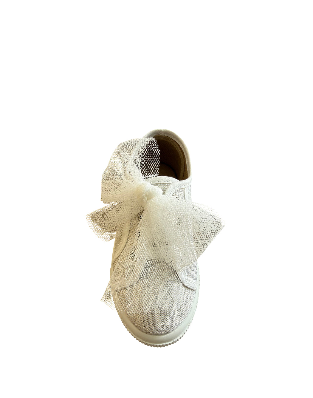 Vulladi Sneakers Bimba in tela Glitter Argento con Maxi Fiocco in Tulle - Eleganti e Casual