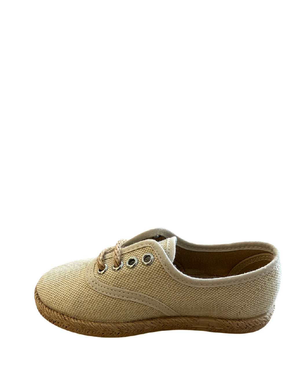 Vulladi Scarpina Stringata in Tela e Juta - Beige Naturale