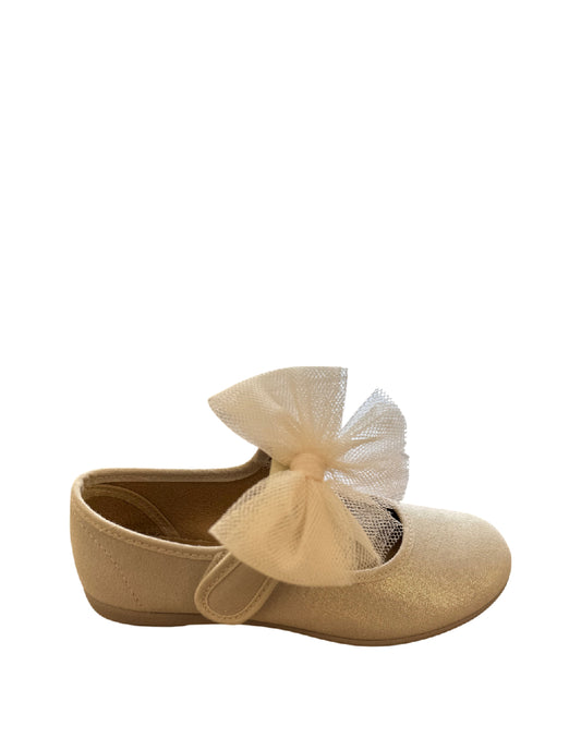 Vulladi ballerina platino in tessuto con fiocco in tulle