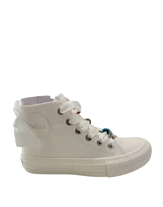 Gaelle Sneaker Alta in Tela con Fiocco e Charm - Bianco