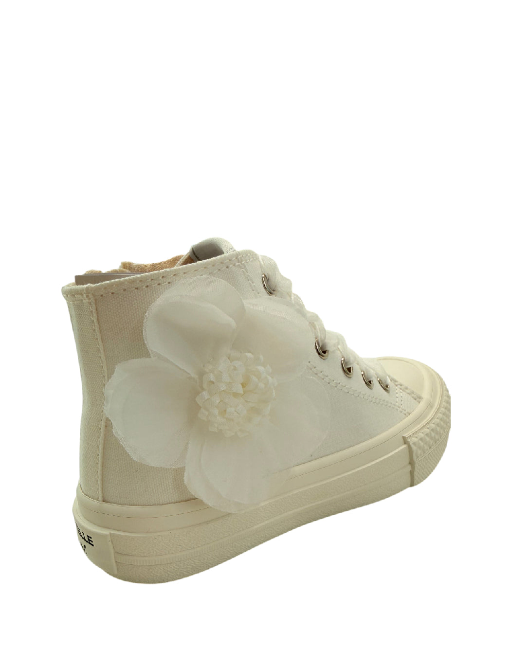 Gaelle Sneakers High-Top in Canvas Bianche con Applicazione Floreale e Lacci in Organza