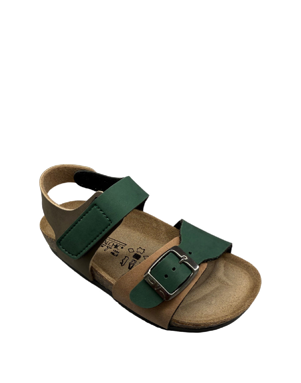 Valchic Sandali Bio in Pelle Multicolore - Verde e Cuoio con Plantare Anatomico