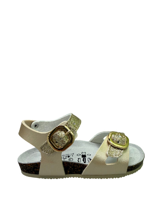 Valchic Sandali Bio per Bambina in Pelle Oro Glitter – Plantare Anatomico e Fibbie Regolabili