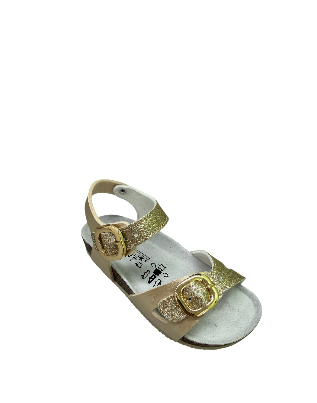 Valchic Sandali Bio per Bambina in Pelle Oro Glitter – Plantare Anatomico e Fibbie Regolabili