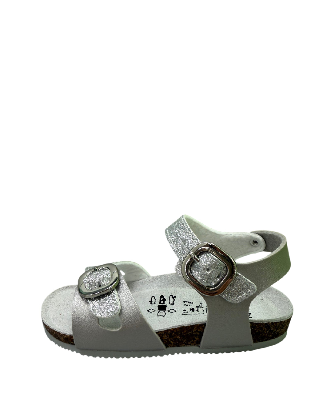 Valchic Sandali Bio per Bambina in Pelle Argento Glitter – Plantare Anatomico e Fibbie Regolabili