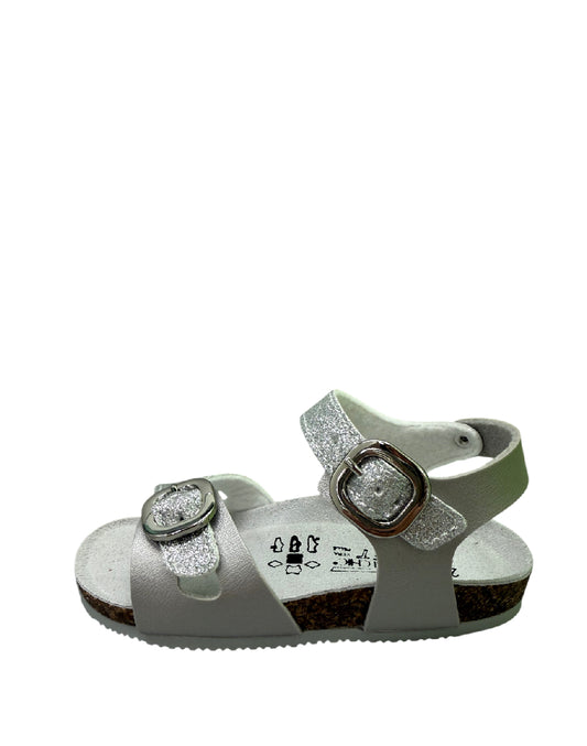 Valchic Sandali Bio per Bambina in Pelle Argento Glitter – Plantare Anatomico e Fibbie Regolabili