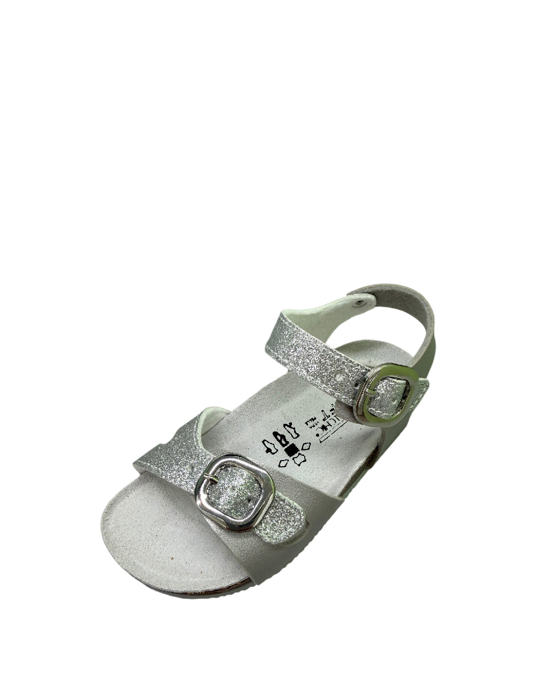 Valchic Sandali Bio per Bambina in Pelle Argento Glitter – Plantare Anatomico e Fibbie Regolabili