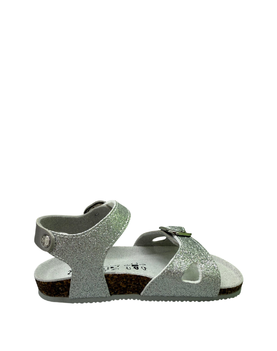 Valchic Sandali Bio per Bambina in Pelle Argento Glitter – Plantare Anatomico e Fibbie Regolabili
