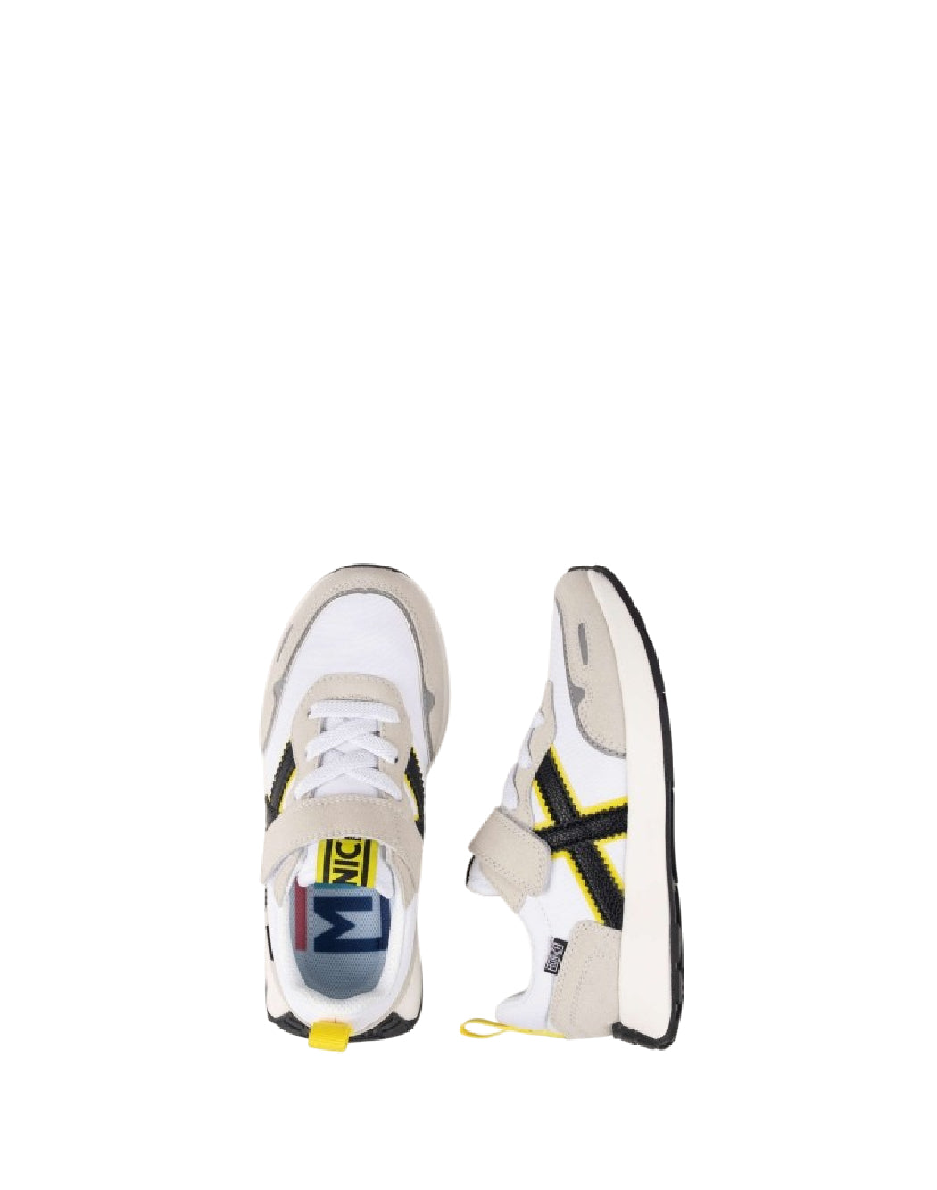 MUNICH MINI XEMINE Sneaker Bambino Bianco, Grigio e Giallo con Strappo