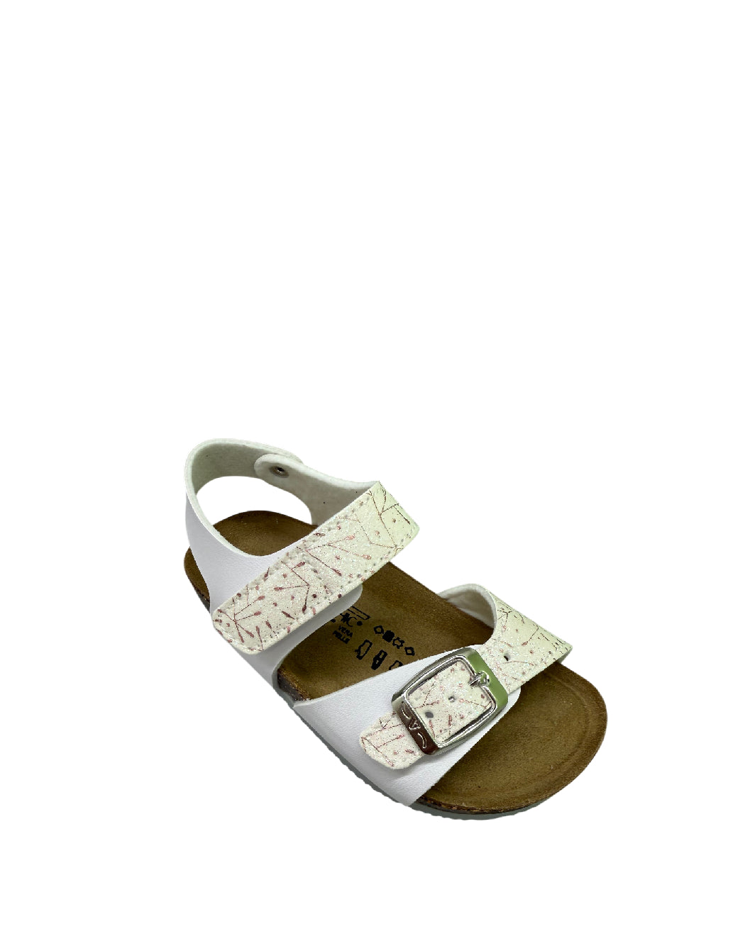 Valchic Sandalo Bambina Bianco con Fantasia Glitter e Plantare Anatomico-Chiusura strappo