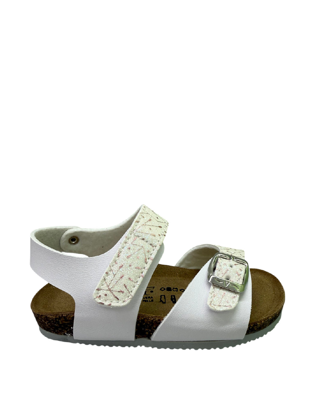Valchic Sandalo Bambina Bianco con Fantasia Glitter e Plantare Anatomico-Chiusura strappo