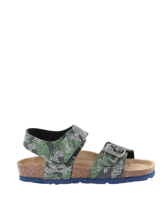 Grunland Sandali Bio bimbo con strappo - Fantasia Camouflage Verde e Grigio