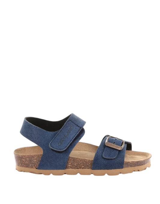 Grunland Sandali Bio bimbo con strappo - Nabuk blu con Plantare in Sughero