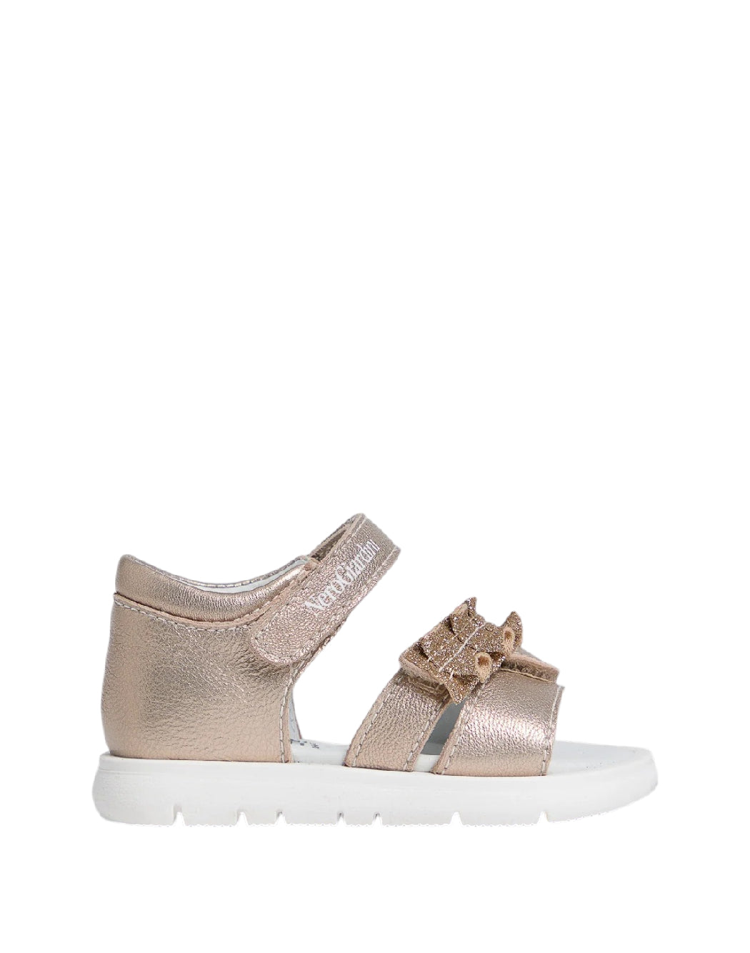 Nero Giardini Sandali Primi Passi bimba in Pelle Laminata Champagne con Ruches Glitter