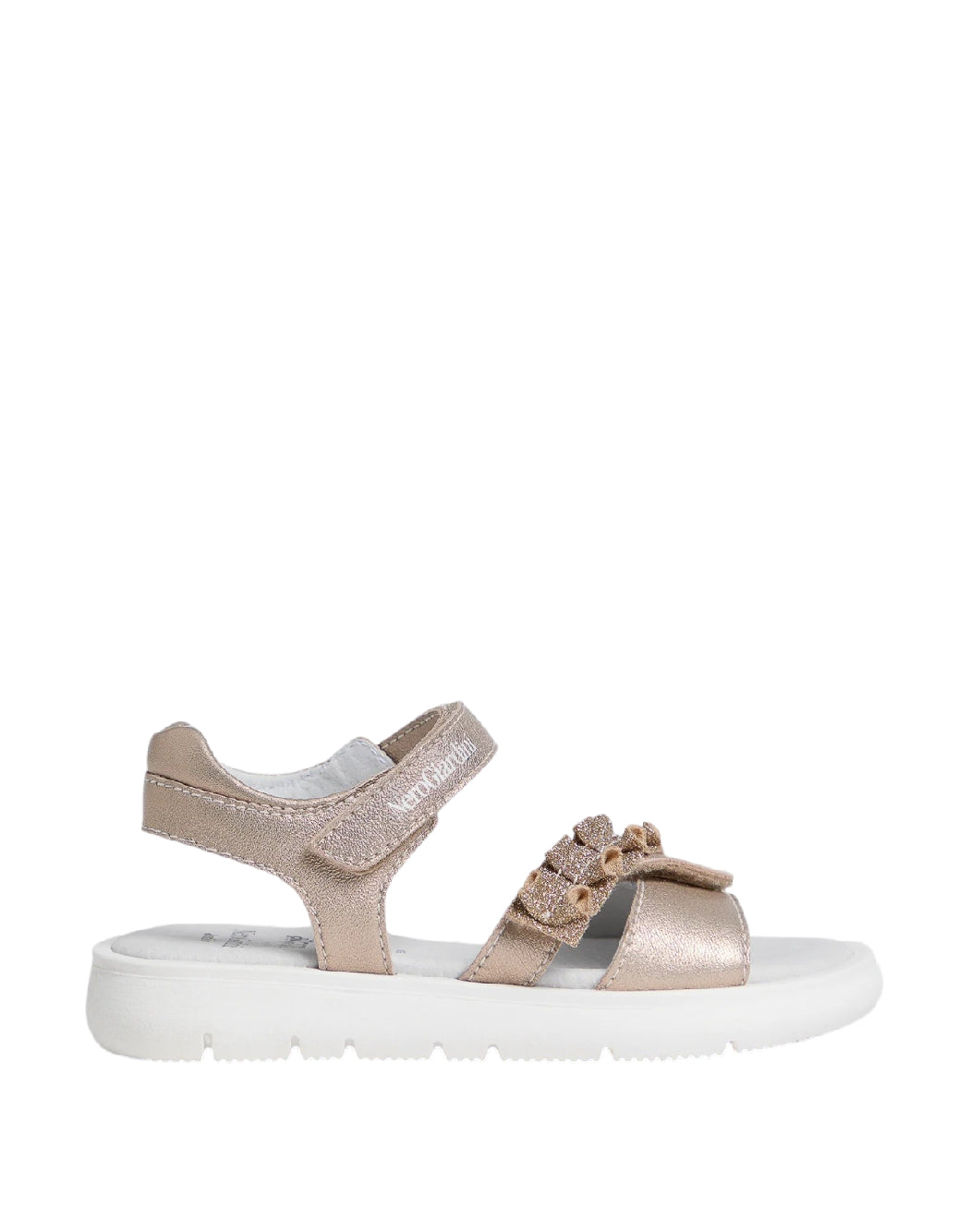 Nero Giardini Sandali Bambina in Pelle Laminata Champagne con Ruche Glitter