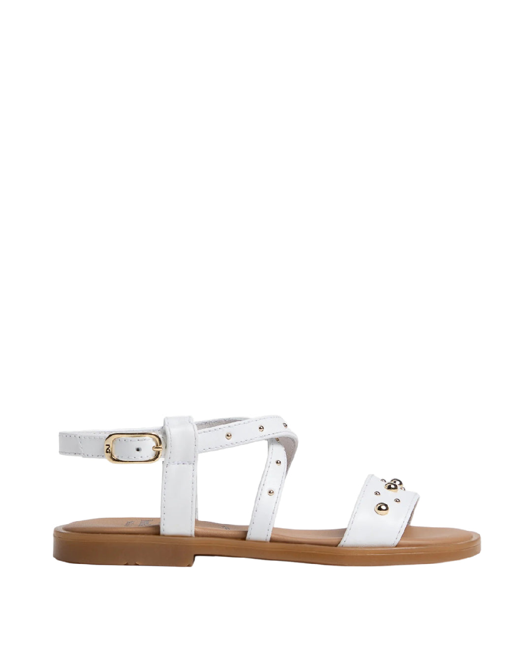 Nero Giardini Sandali Bassi in Pelle Bianca con Borchie Dorate