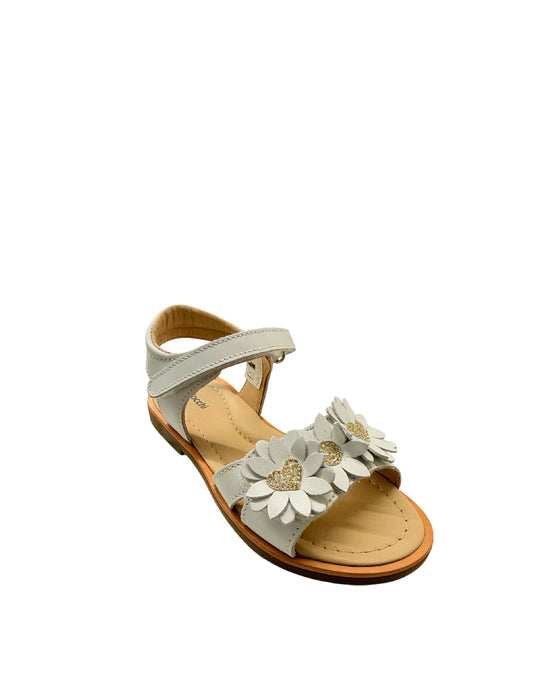 Balocchi Sandali bimba in Pelle – Bianco con Margherite e Cuori Glitter
