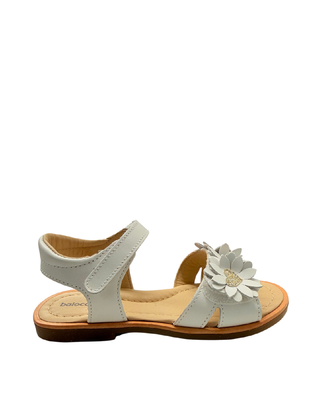 Balocchi Sandali bimba in Pelle – Bianco con Margherite e Cuori Glitter