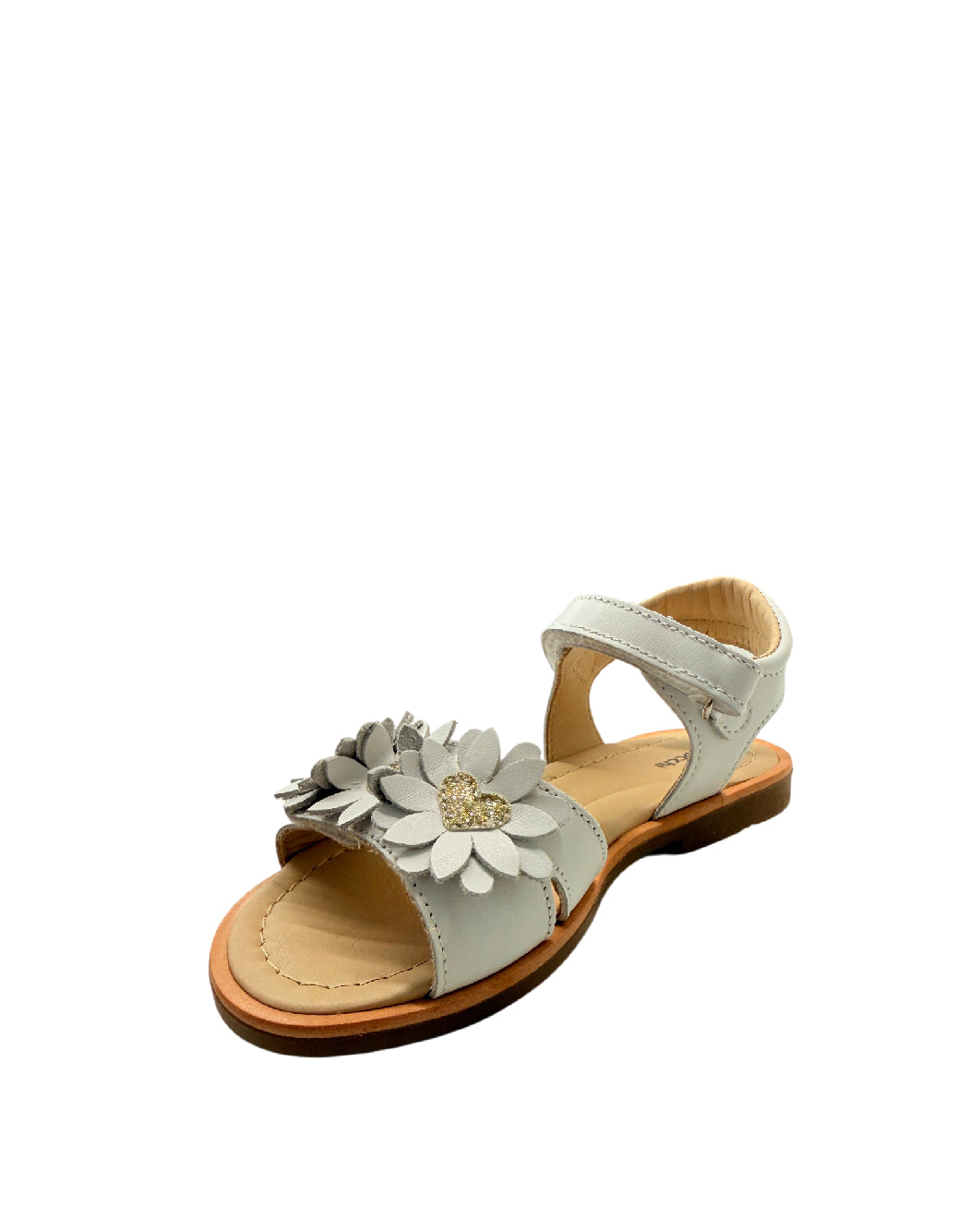 Balocchi Sandali bimba in Pelle – Bianco con Margherite e Cuori Glitter