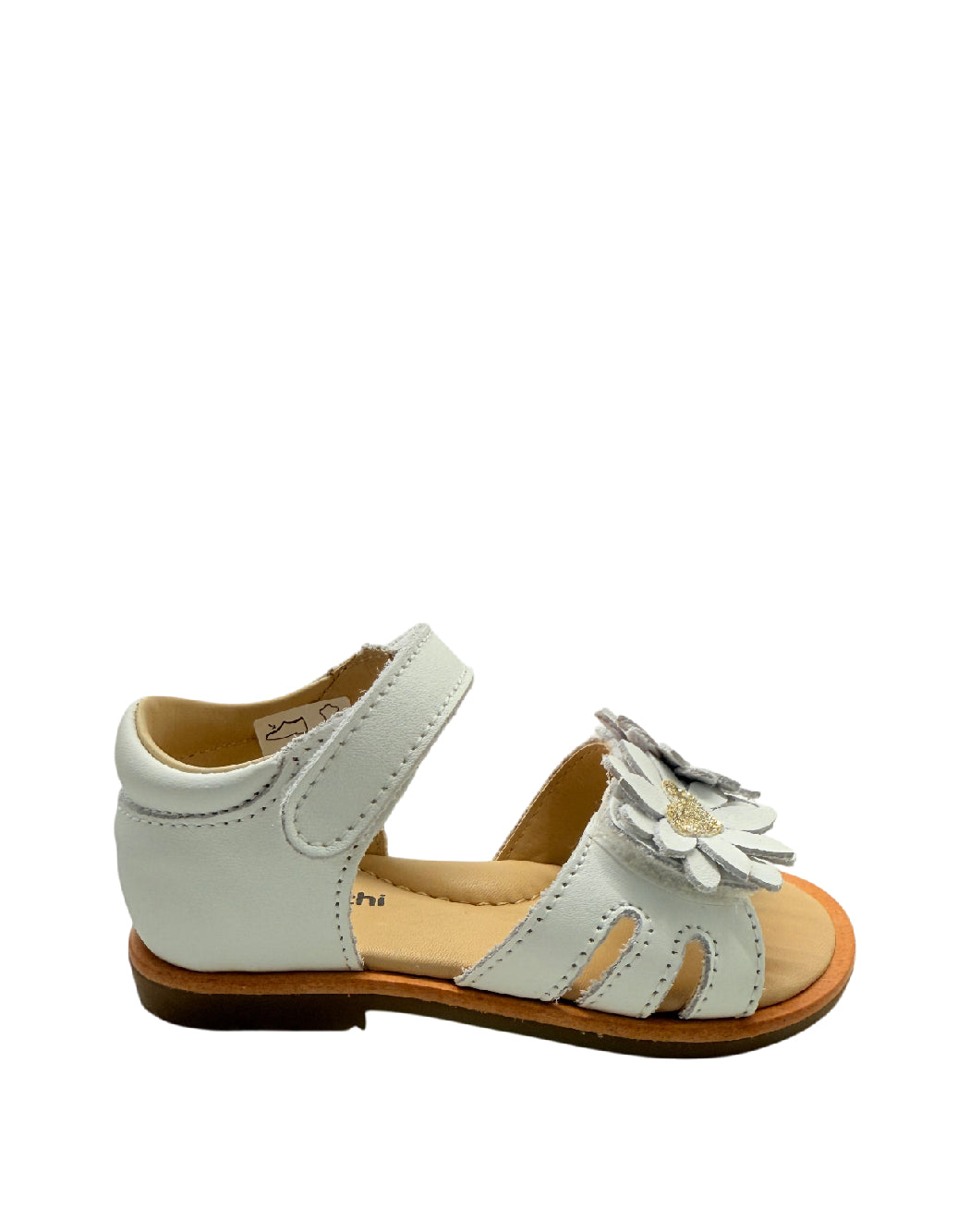 Balocchi Sandali Primi Passi bimba in Pelle – Bianco con Margherite e Cuori Glitter