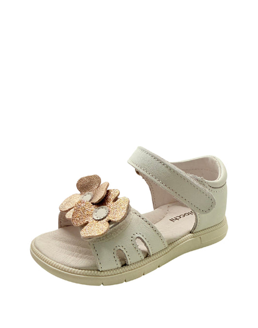 Balocchi Sandali Primi Passi bimba in Pelle – Bianco con Applicazioni floreali