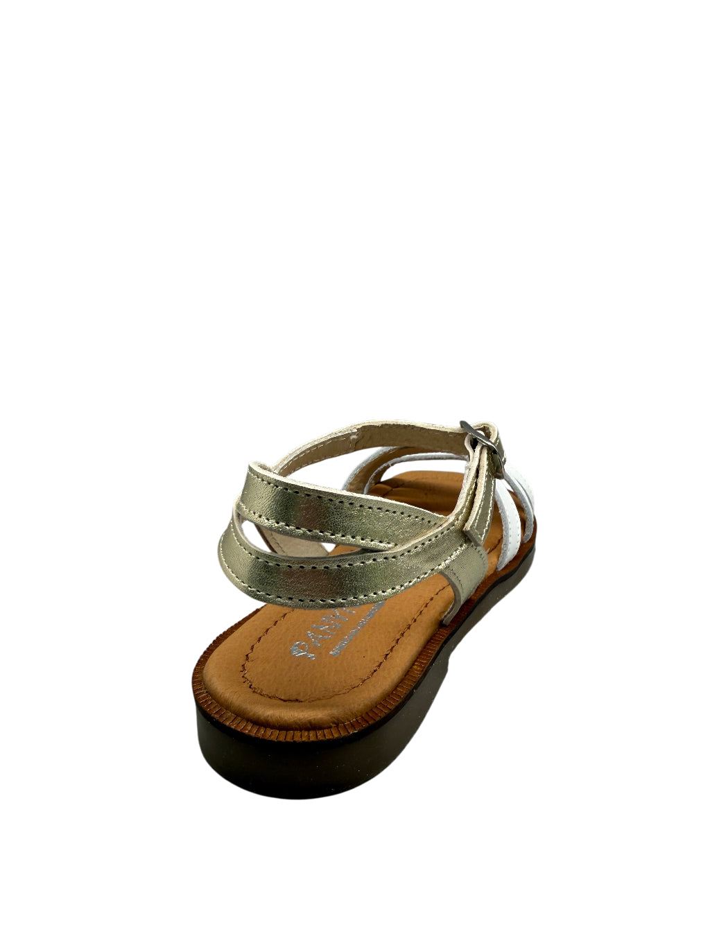Panyno - Sandalo Bimba in Pelle con Listini Incrociati - Bianco e Oro Champagne