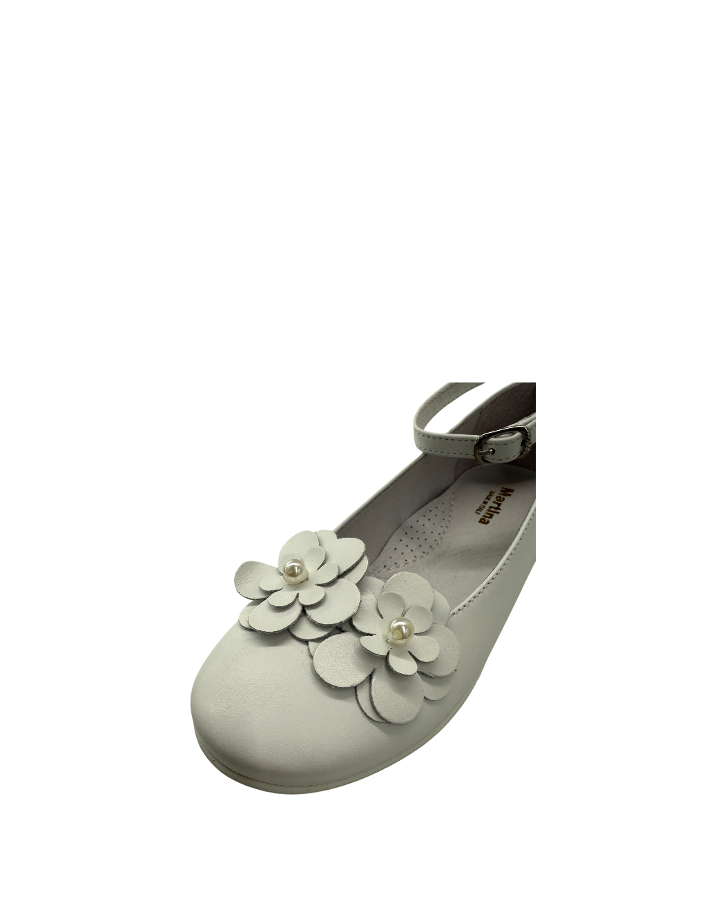 Mister Jerry Ballerine Cerimonia Bambina-Scarpa Bianca in Pelle con Doppio fiore e Perla