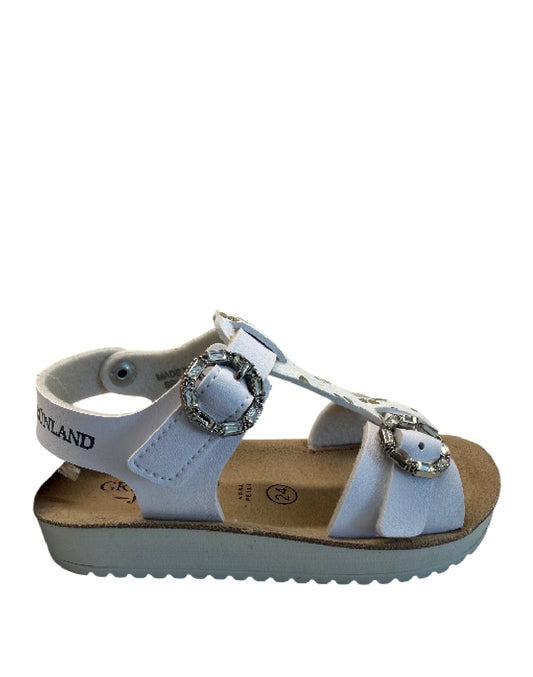 Grunland Sandali bimba con Dettagli Floreali e Fibbie Brillantinate - Bianco