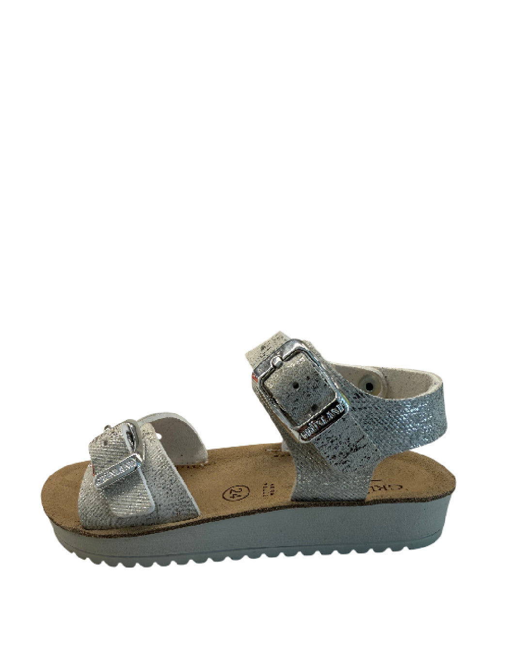 Grunland Sandalo Bambina con Doppia Fibbia – Bianco Laminato Argento