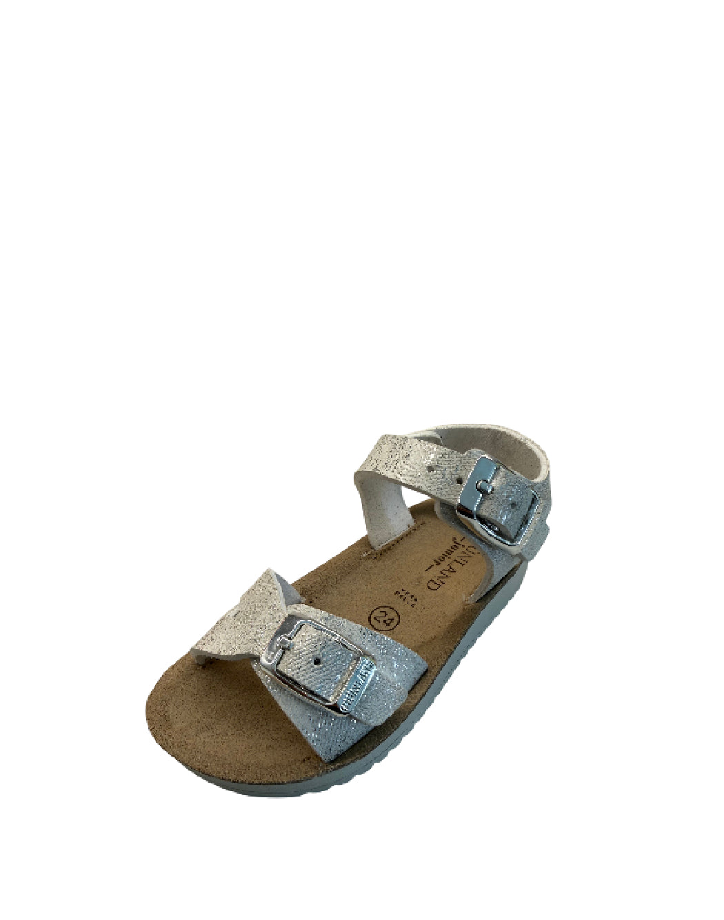 Grunland Sandalo Bambina con Doppia Fibbia – Bianco Laminato Argento
