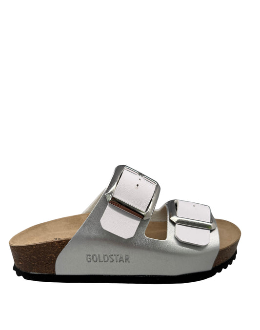 Goldstar Ciabatta Donna con Doppia Fascia Regolabile - Argento Metallizzato