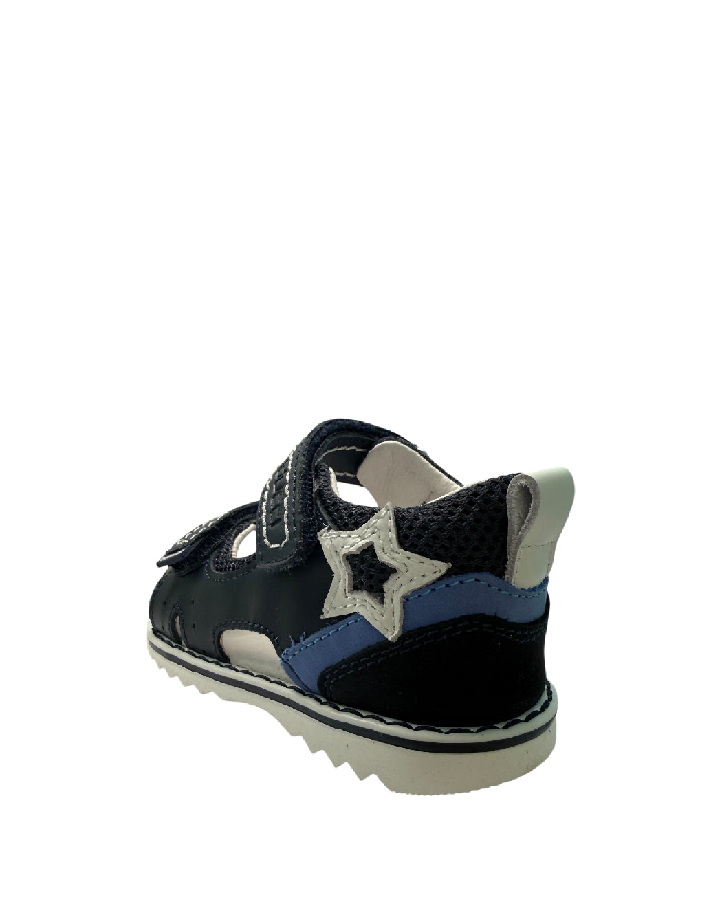 Balducci Sandalo Primi Passi bimbo in Pelle Blu con Stella e Chiusura a Doppio Strappo