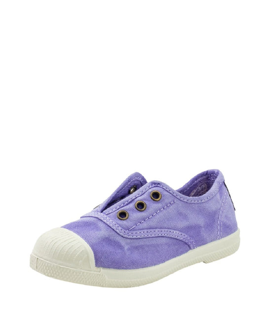 Natural world- Sneakers in Tela Viola Tie-Dye per Bambini - Slip-On Morbide con Punta in Gomma