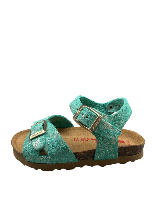 BioNatura Sandali Bambina in Crosta Glitterata Acquamarina - Made in Italy