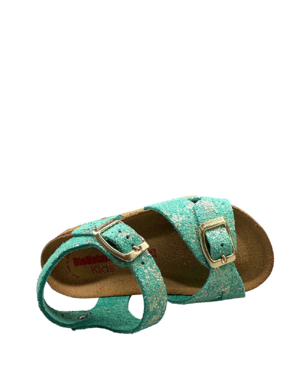 BioNatura Sandali Bambina in Crosta Glitterata Acquamarina - Made in Italy