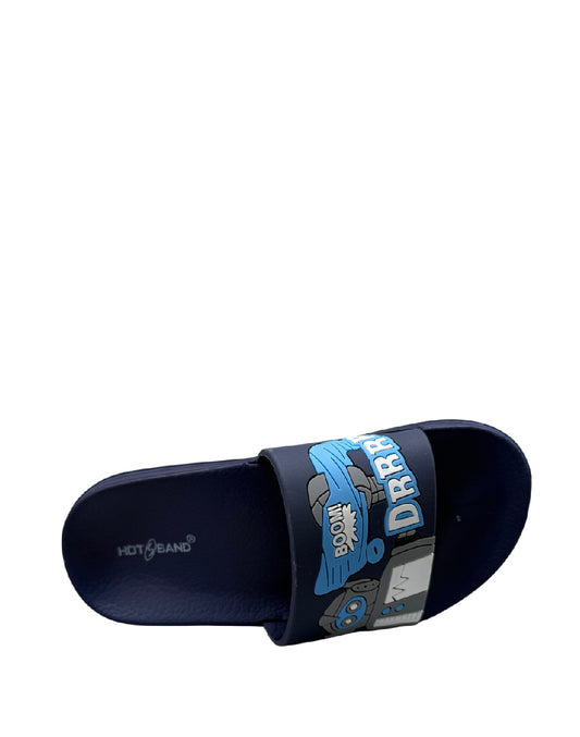 Hotsand Ciabatte a Fascia Bambino- Design Robot "BOOM! DRRR" - Blu Navy