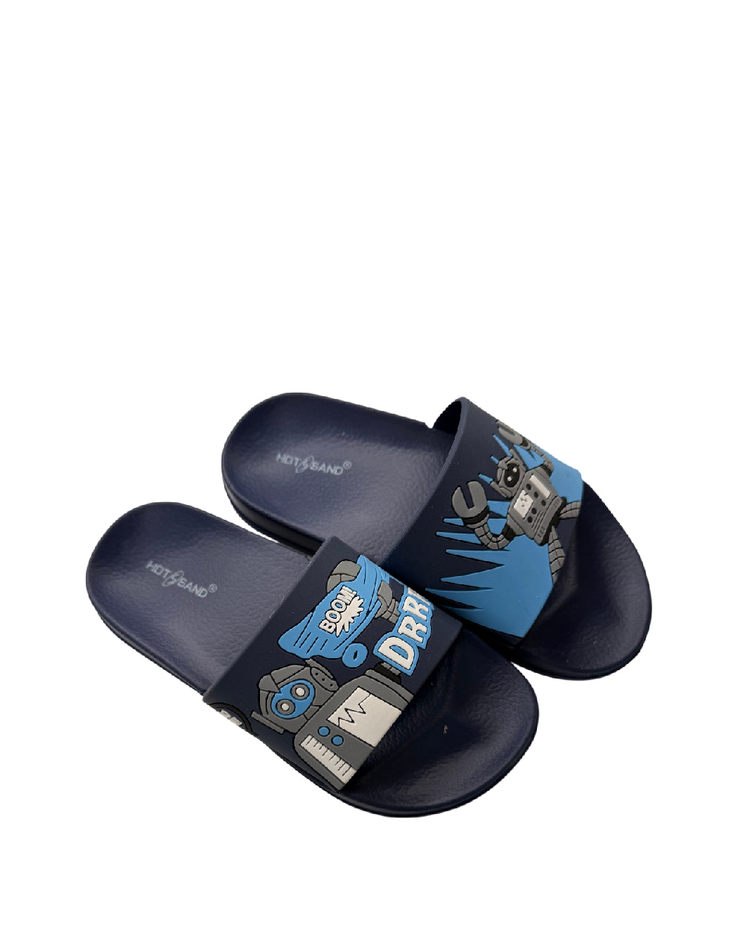 Hotsand Ciabatte a Fascia Bambino- Design Robot "BOOM! DRRR" - Blu Navy