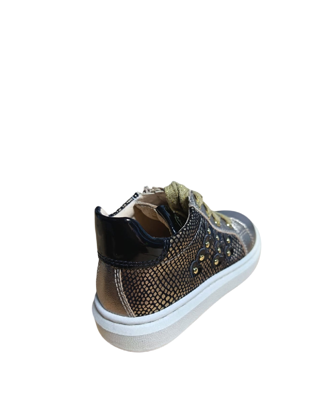 Sneakers Alte Bambina Nero Giardini Oro Metallizzato con Cuori e Dettagli Pitonati