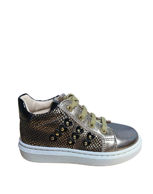 Sneakers Alte Bambina Nero Giardini Oro Metallizzato con Cuori e Dettagli Pitonati