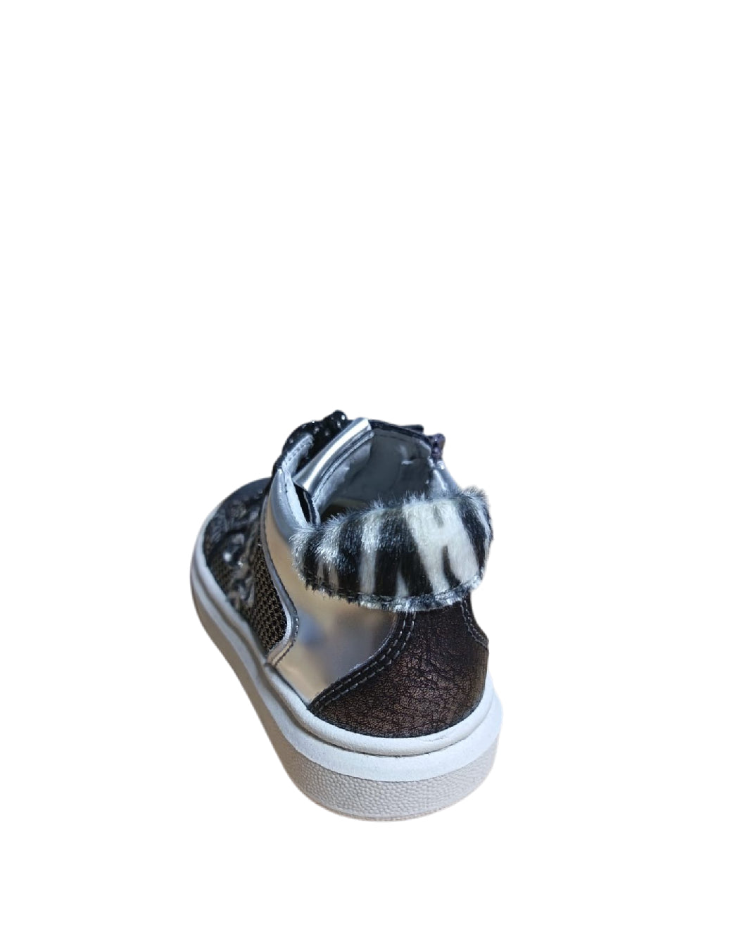 Sneakers Alte Bambina Nero Giardini Nere e Argento con Fiore Applicato e Dettagli Animalier