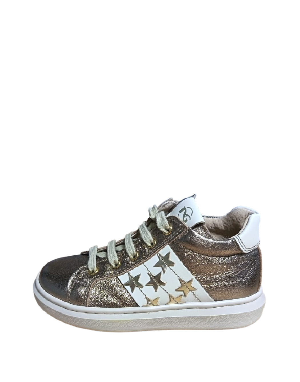 Sneakers Alte Bambina Nero Giardini Bronzo Metallizzato con Bande Bianche e Stelle Dorate