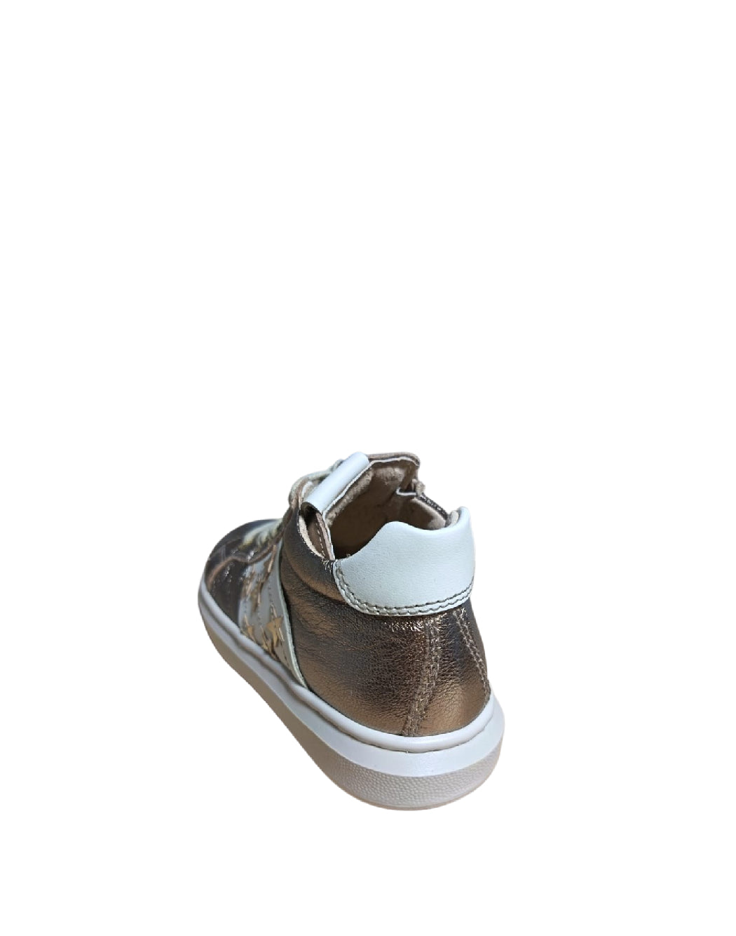 Sneakers Alte Bambina Nero Giardini Bronzo Metallizzato con Bande Bianche e Stelle Dorate