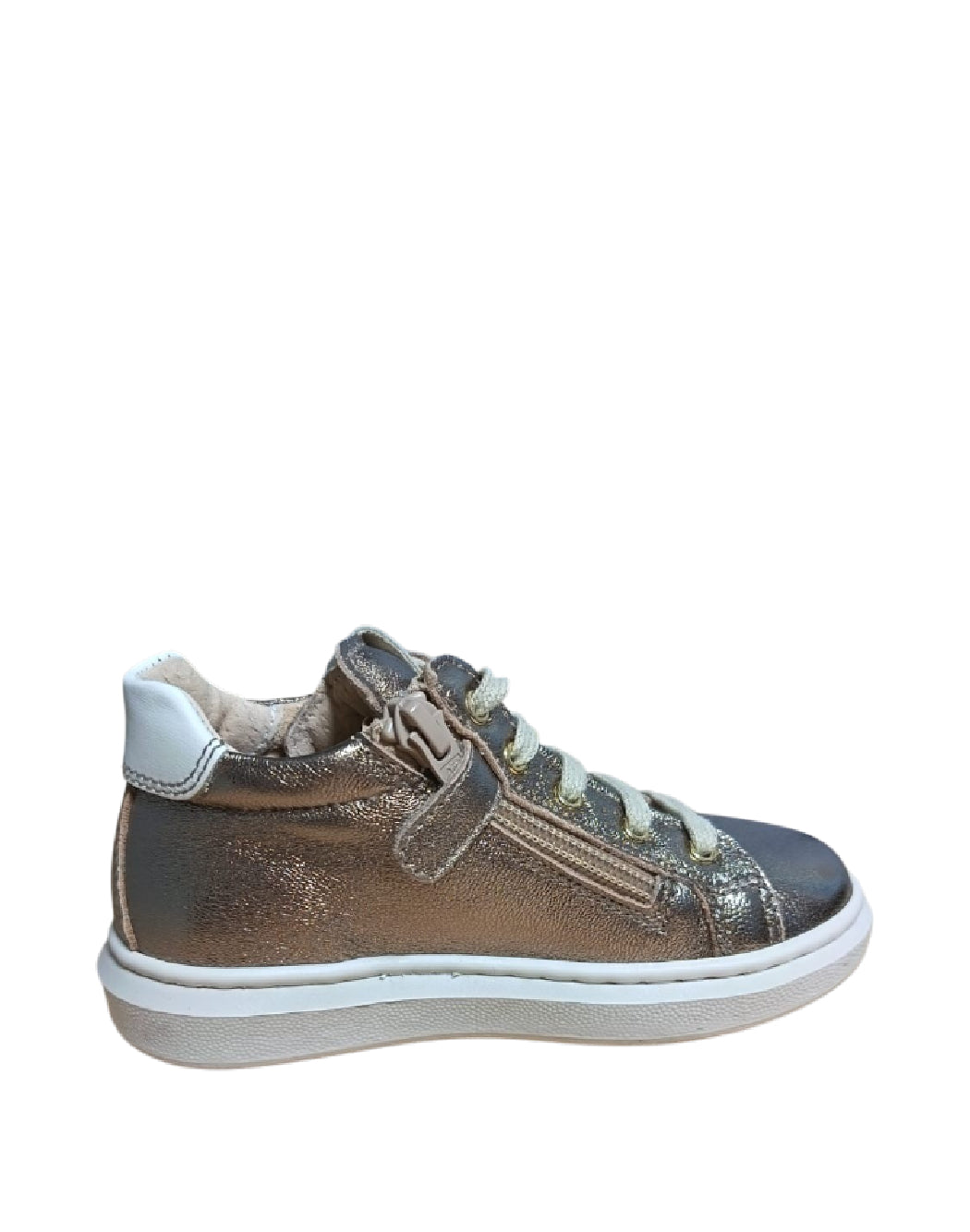 Sneakers Alte Bambina Nero Giardini Bronzo Metallizzato con Bande Bianche e Stelle Dorate